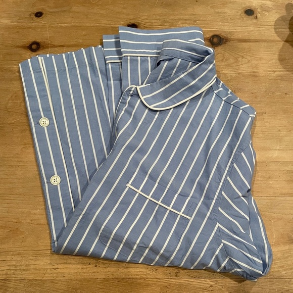 NWOT Lands End 100% cotton blue white long sleeve sleepshirt comfy Timeless L - Picture 1 of 9